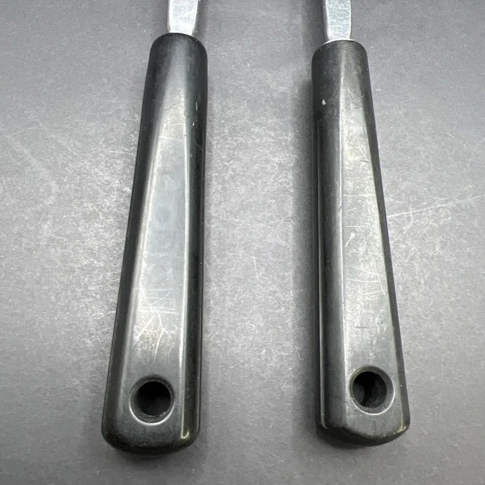 Vintage 2pc Androck‎ Stainless Slotted Spoon & Fork USA Black Handle